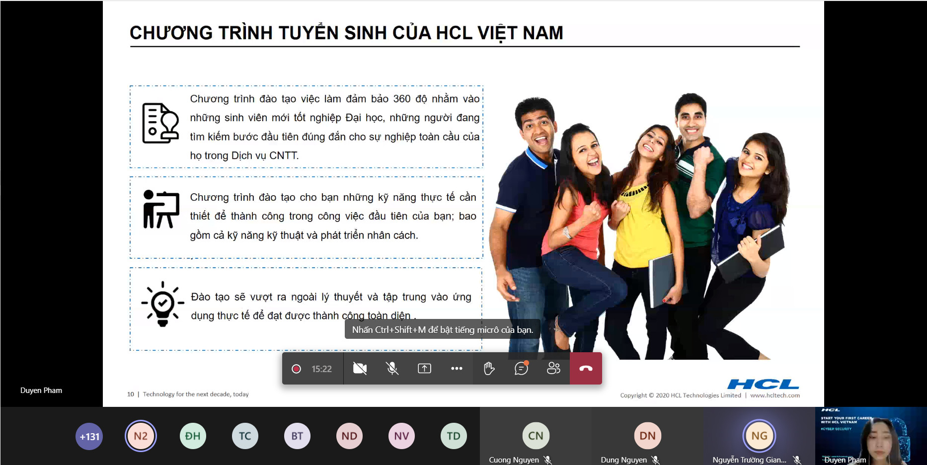 Sinh viên Khoa CNTT hào hứng tham gia hội thảo Cyber Security của công ty HCL Việt Nam