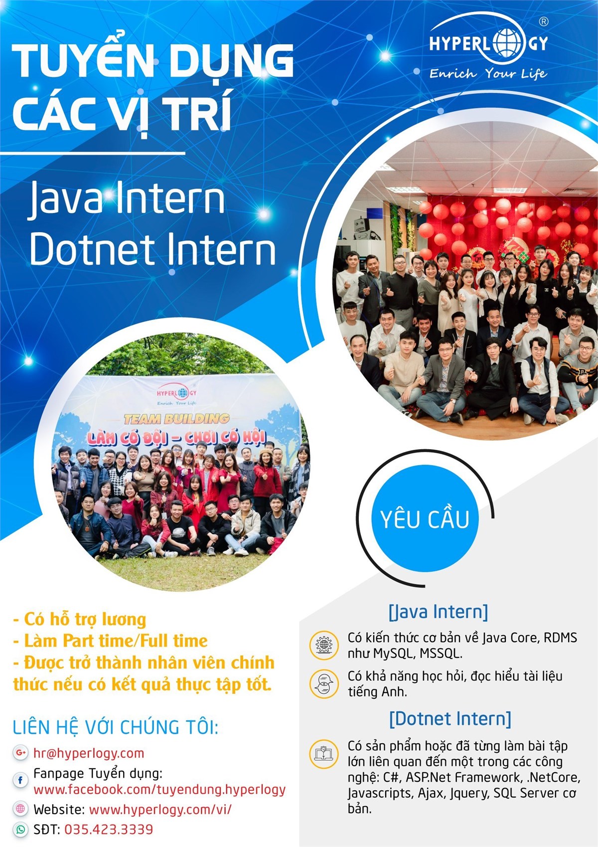 Hyperlogy tuyển dụng vị trí Java Intern và Dotnet Intern