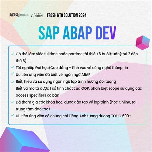 Công ty NTQ tuyển dụng SAP Fresher 2024