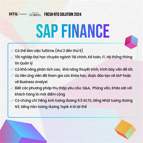 Công ty NTQ tuyển dụng SAP Fresher 2024