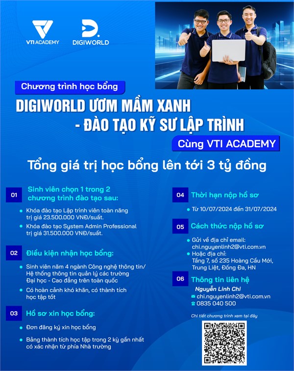 Học bổng Digiworld ươm mầm xanh - Đào tạo kỹ sư lập trình