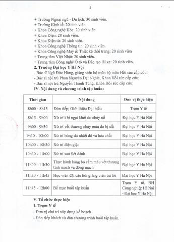 Kế hoạch tập huấn kỹ năng sơ cấp cứu cho viên chức, người lao động và sinh viên Nhà trường năm 2024