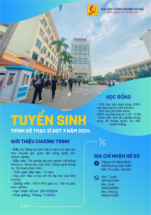 Thông tin tuyển sinh Thạc sĩ Hệ thống thông tin đợt 3 năm 2024.