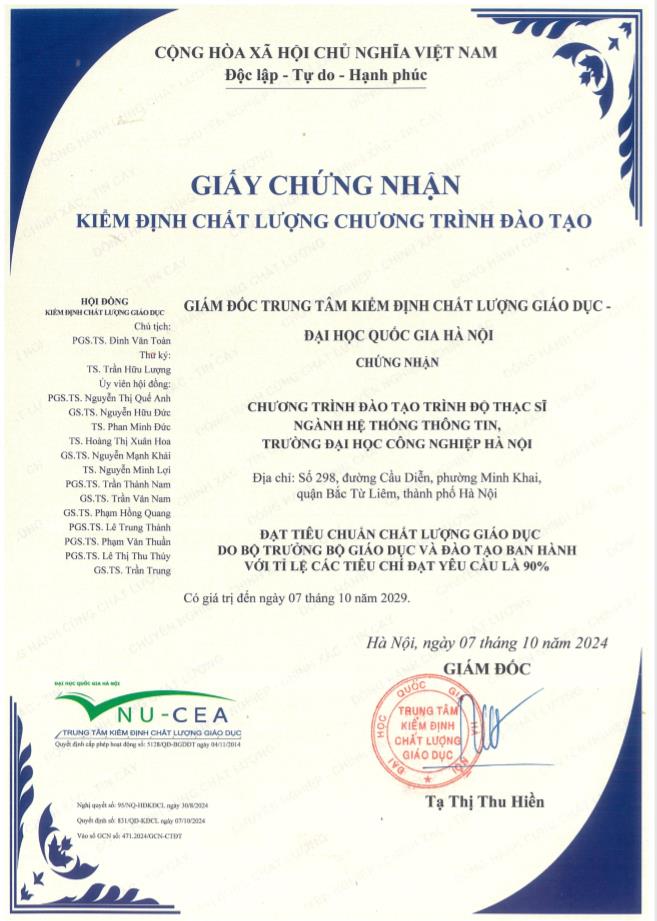 Khoa Công nghệ thông tin Trường Đại học Công Nghiệp Hà Nội vinh dự đón nhận Giấy chứng nhận Kiểm định chất lượng chương trình đào tạo