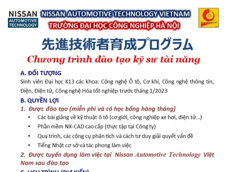 Triển khai Chương trình hợp tác Đào tạo trước tuyển dụng (HaUI- Nissan) khóa 8+