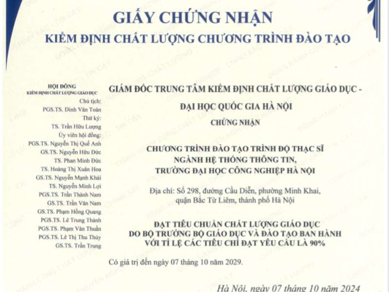 Khoa Công nghệ thông tin Trường Đại học Công Nghiệp Hà Nội vinh dự đón nhận Giấy chứng nhận Kiểm định chất lượng chương trình đào tạo